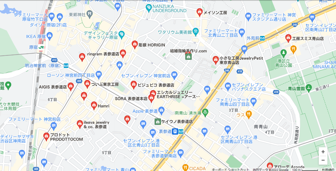 表参道の手作り指輪店マップ