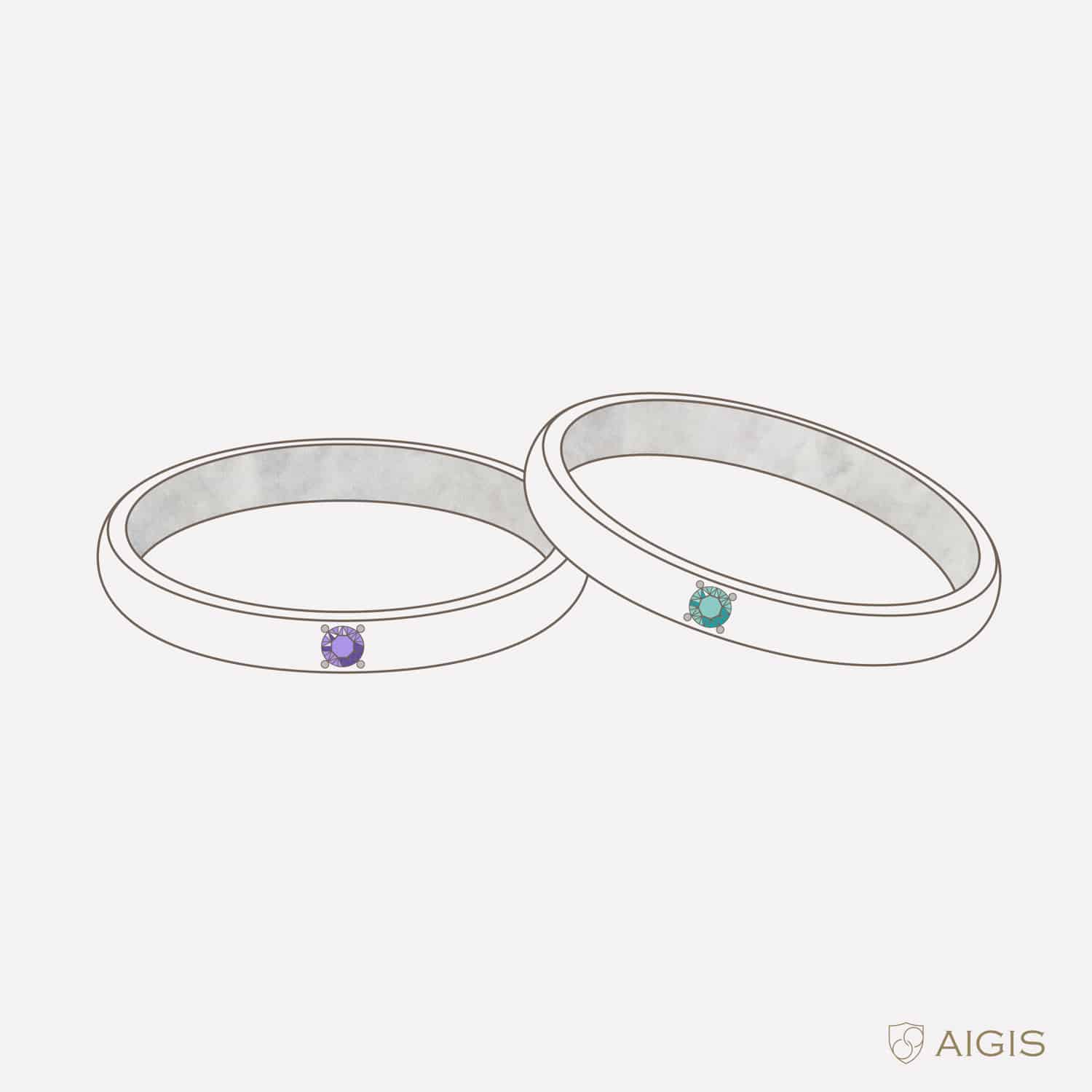 結婚指輪デザイン④：お互いの誕生石を入れる