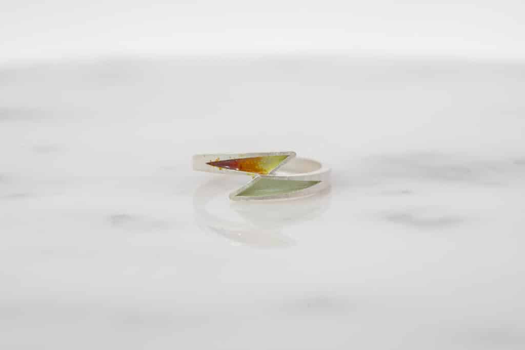 赤色をグラデーションに使ったつどいデザインのエマーユリング①